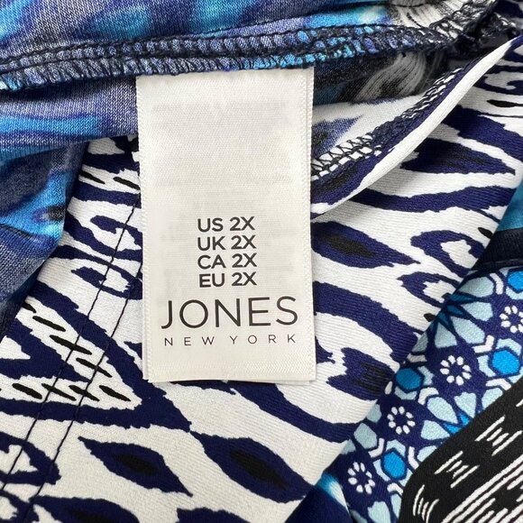 Jones New York Womens 2X Blue & White Printed Tunic Top With Tassel Tie Neckline - Picture 10 of 16